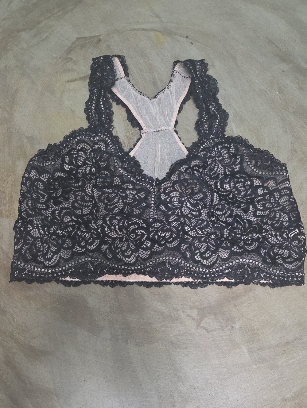 Lace Racerback Bralette - Black over Nude
